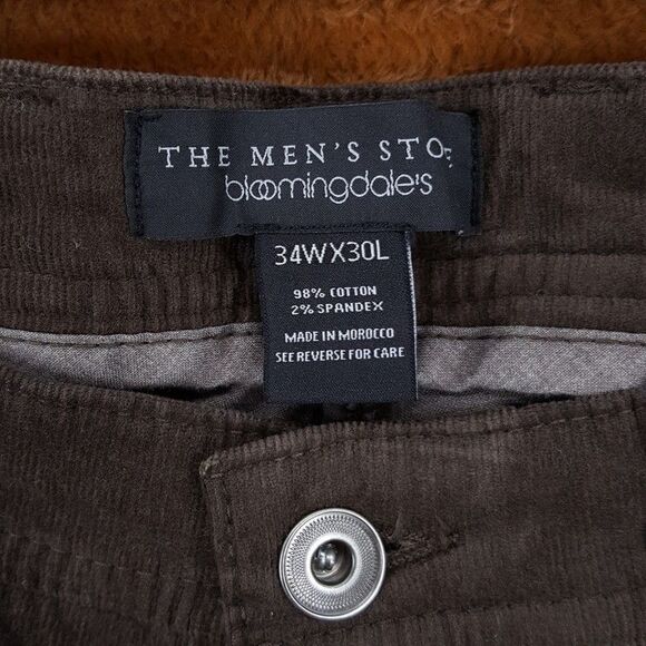 BLOOMINGDALES Jeans Mens 34x30 Brown Corduroy Slim Leg Tailored Pants - Picture 2 of 4